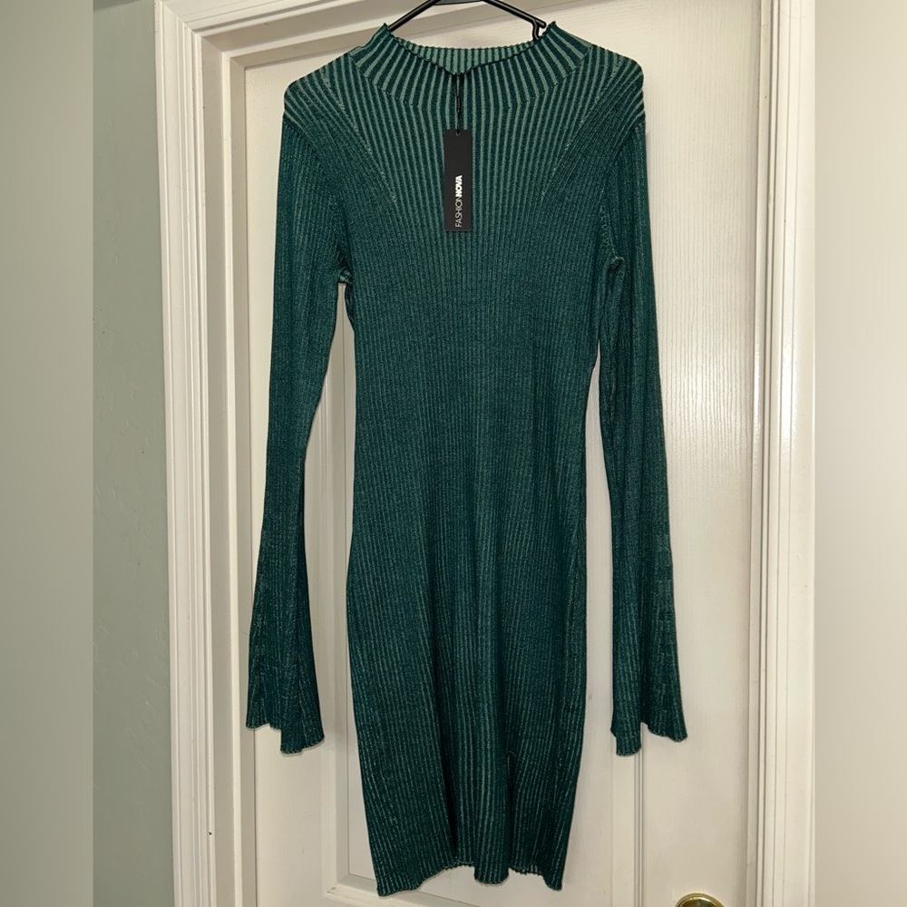 Fashion Nova Elegant Green Ribbed Dress